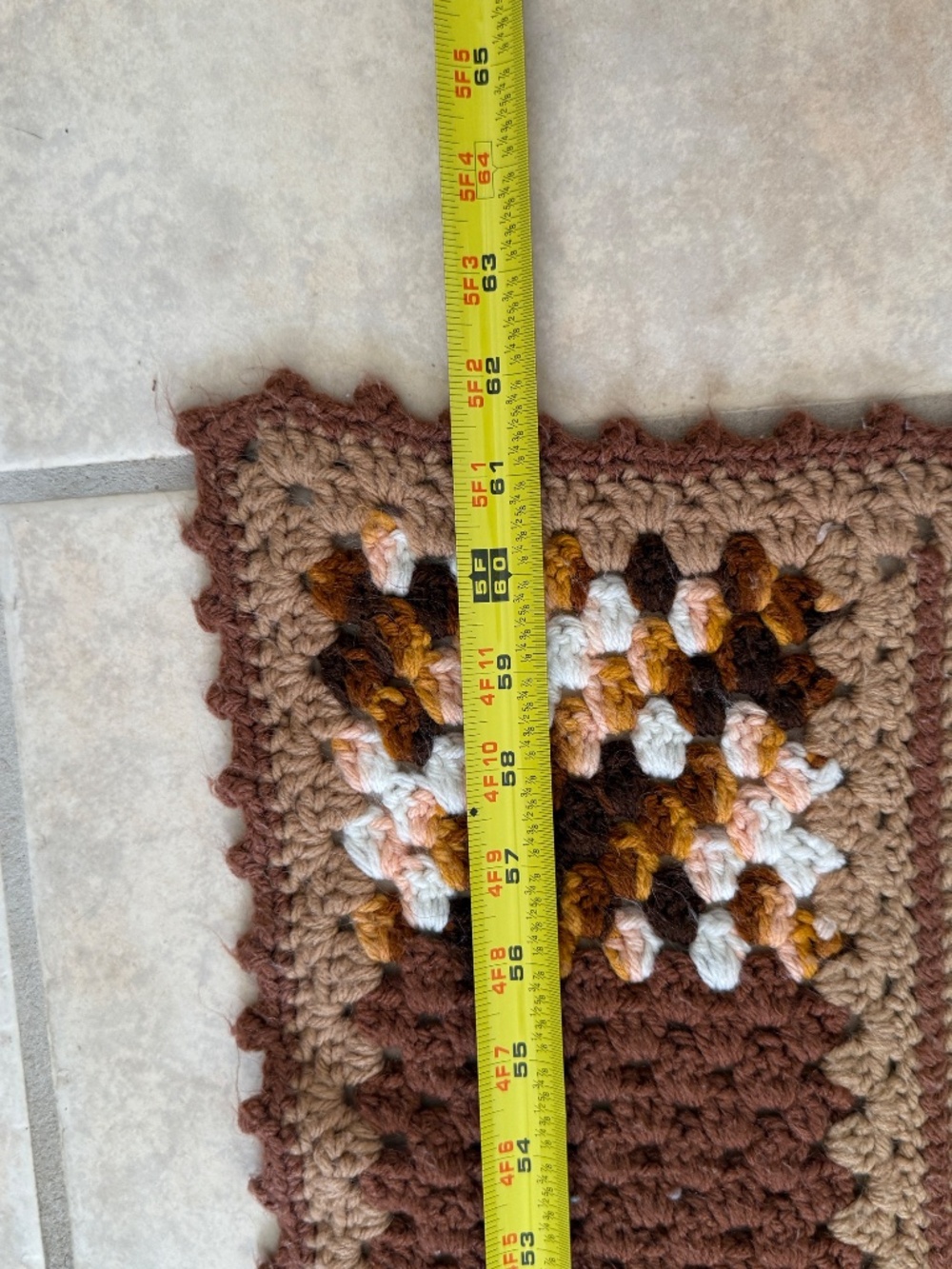Handmade Crochet Afghan Blanket Brown Tan Granny Patchwork Large Couch Throw 70 - Picture 3 of 4